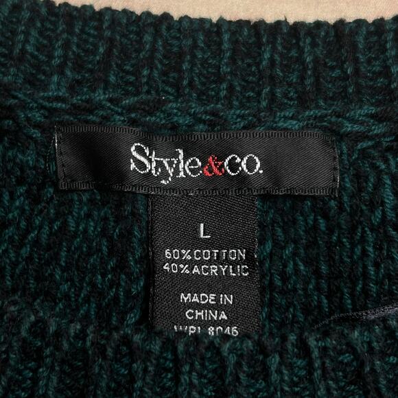 Style & Co Short Cap Sleeve Cable Knit Sweater Mini Dress Green Academia Grunge - Picture 5 of 7